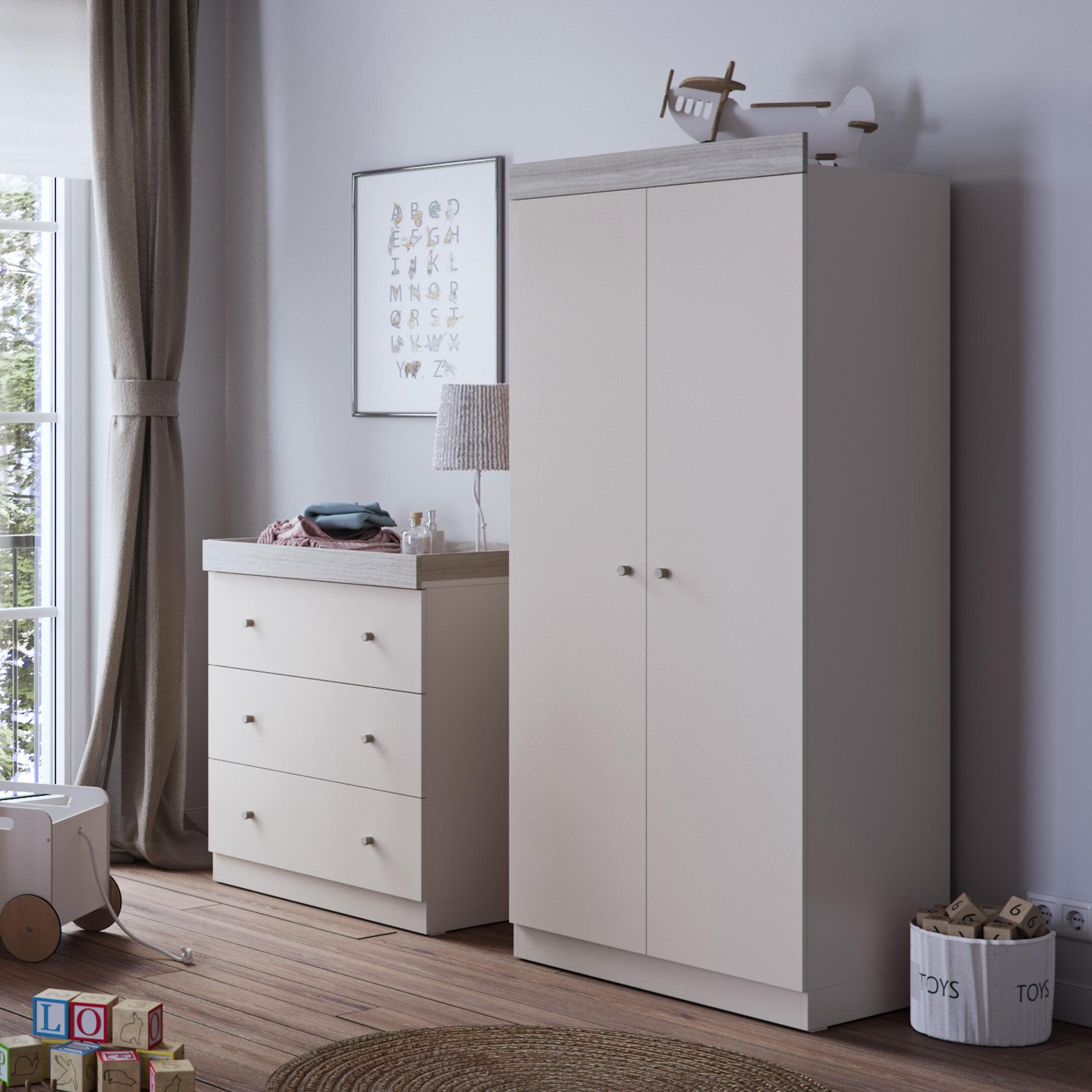 Little Acorns Burlington 3 Drawer Chest And Wardrobe Nursery Set Cashmere And Grey Ash