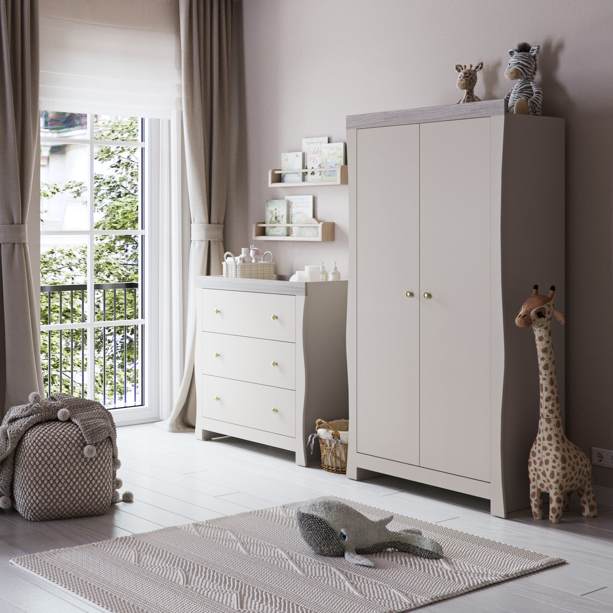 Little Acorns Celeste 3 Drawer Chest And Wardrobe Nursery Set Cashmere And Grey Ash