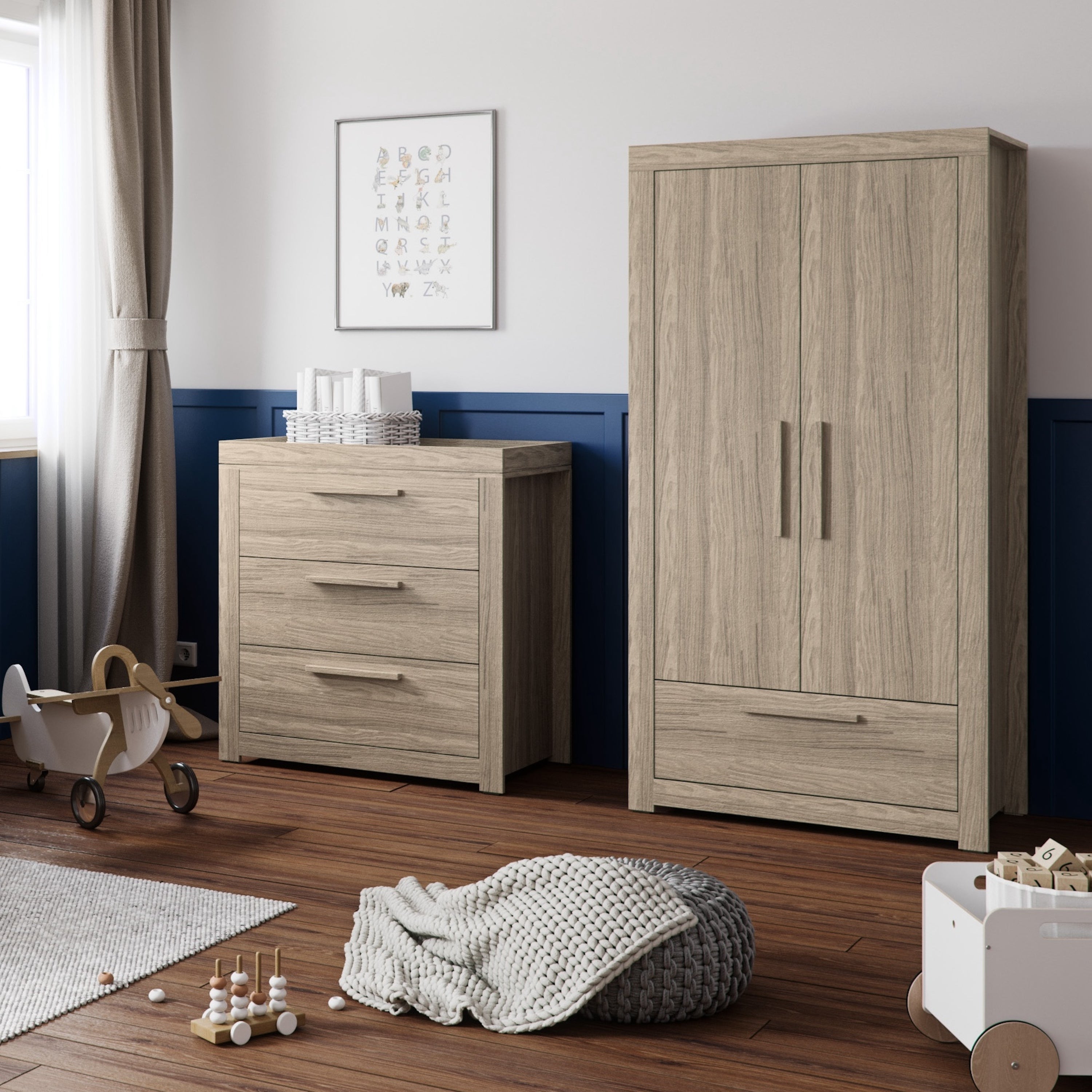 Little Acorns Ellesmere 3 Drawer Chest And Wardrobe Nursery Set Grey Ash