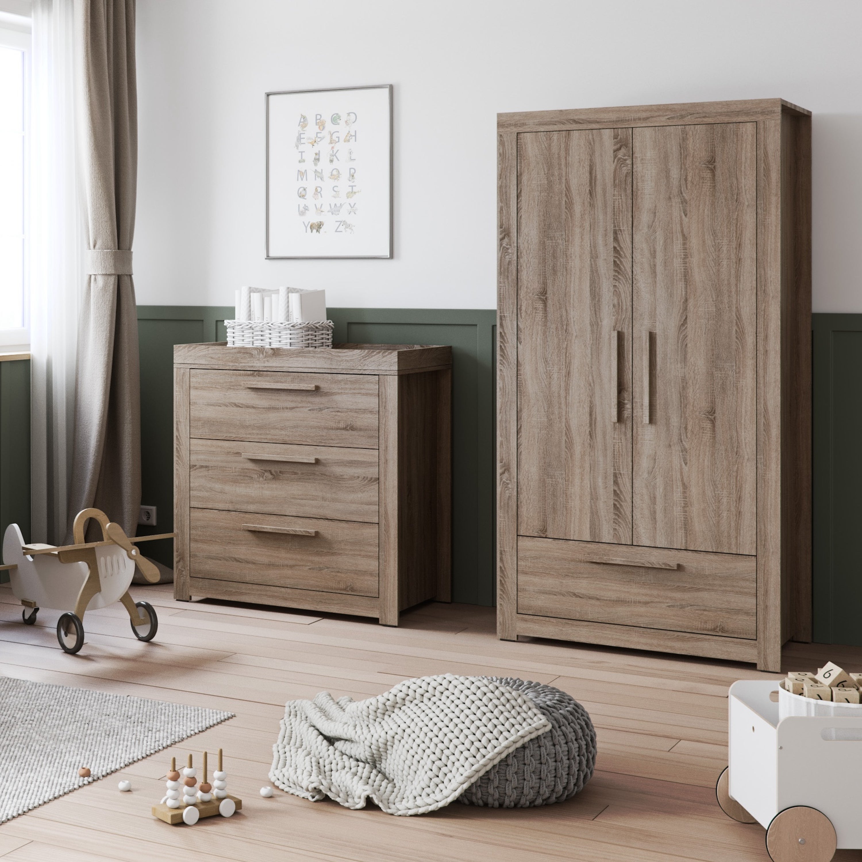 Little Acorns Ellesmere 3 Drawer Chest And Wardrobe Nursery Set Truffle Oak