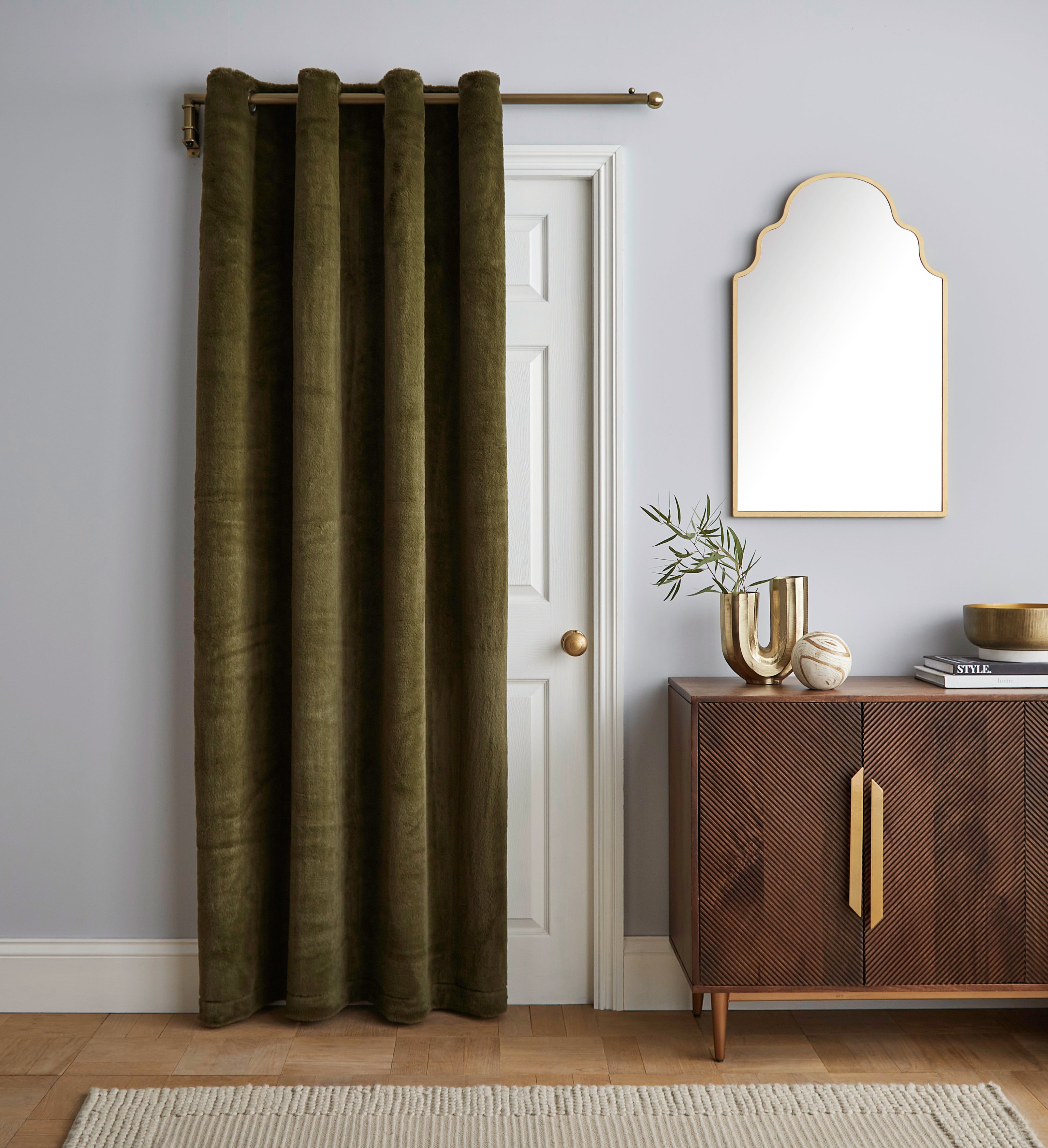 Lenon Thermal Eyelet Door Curtain Olive