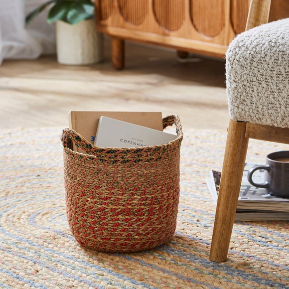 Small Round Multicoloured Seagrass Basket