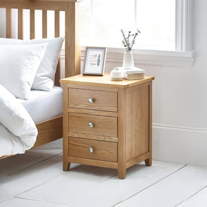 Jenkins 3 Drawer Bedside Table- Oak