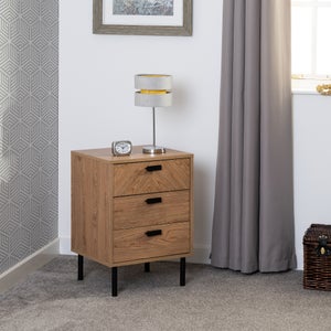 Barker 3 Drawer Bedside Table- Oak Effect
