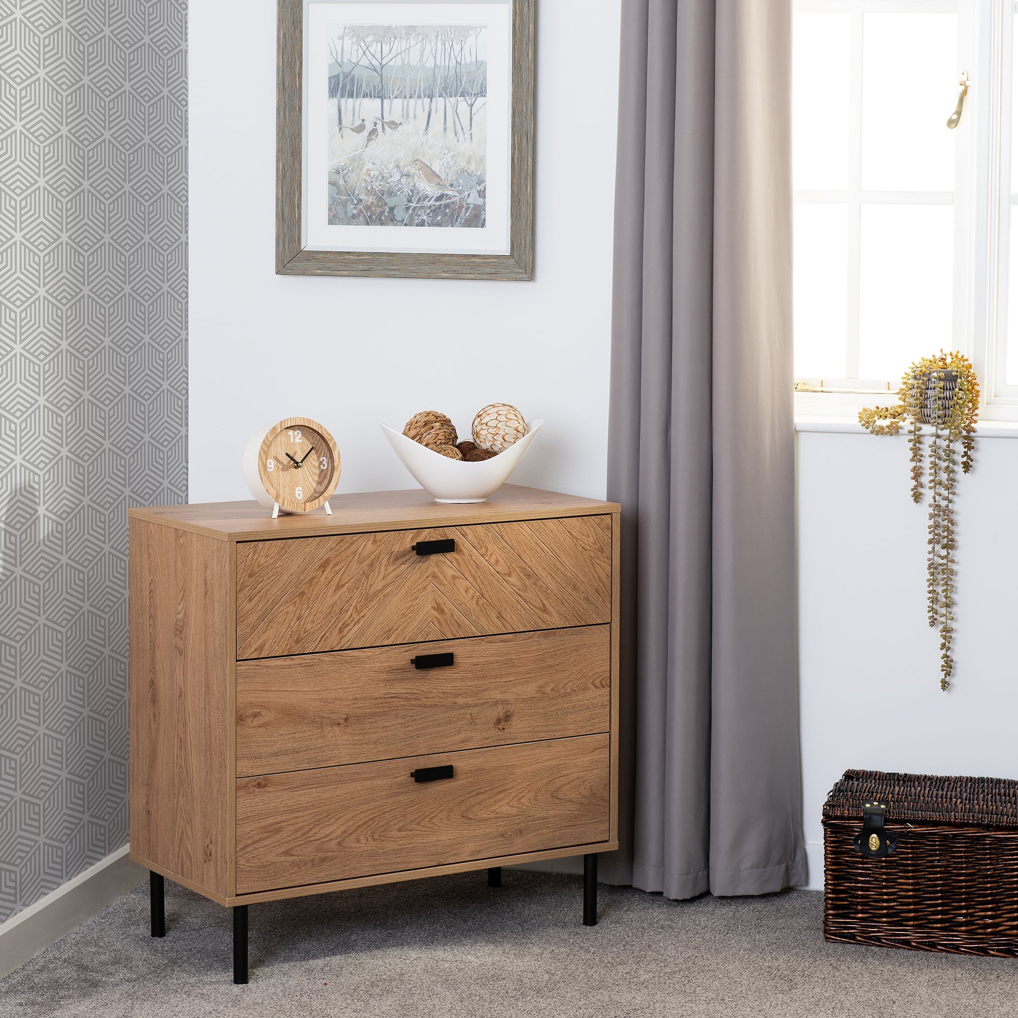 Barker 3 Drawer Chest Oak Effect Oak