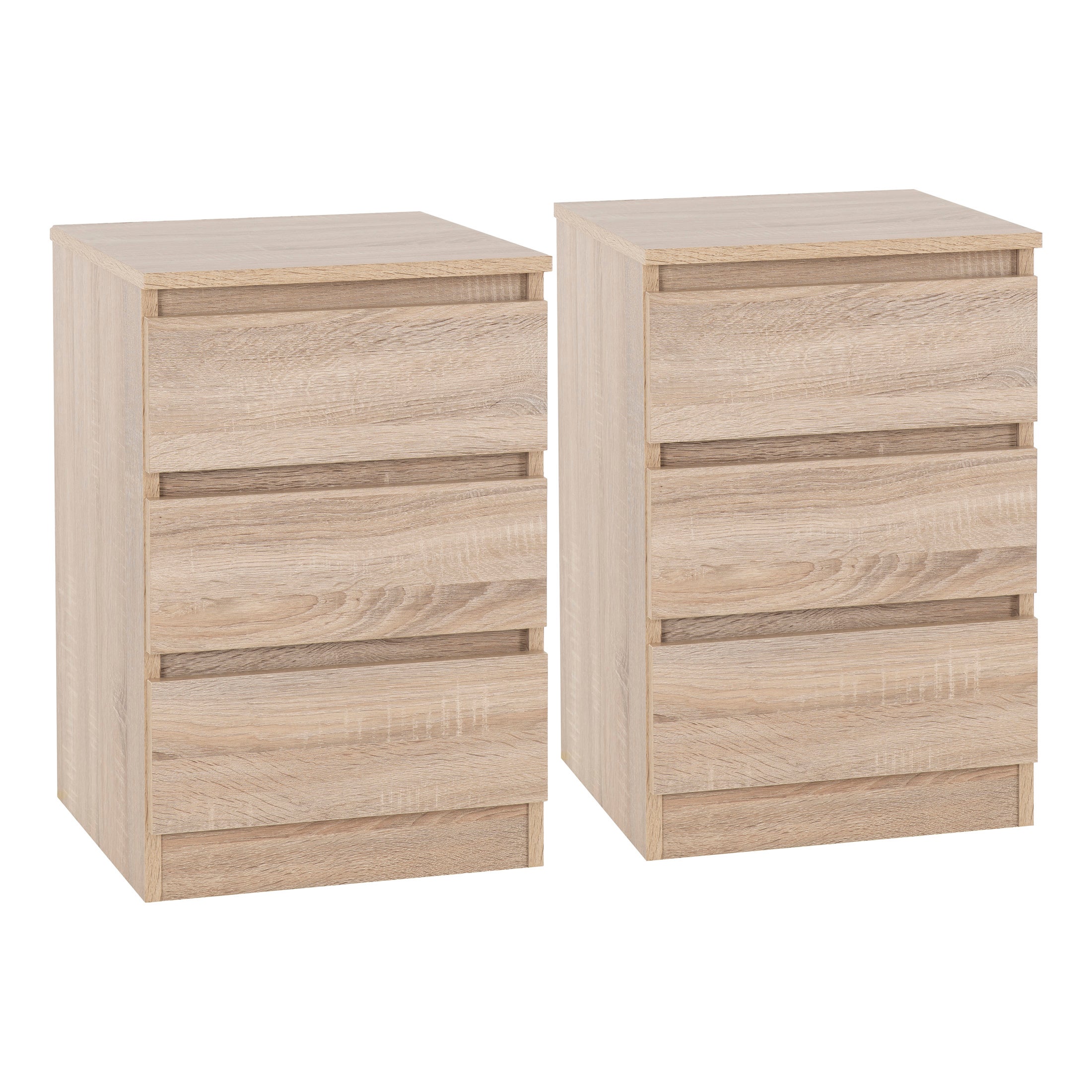 Set Of 2 Walker 3 Drawer Bedside Tables Oak