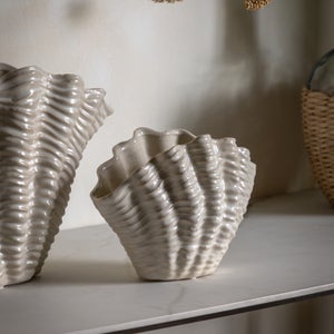 Cedar & Sage Ribbed Shell Ceramic Vase