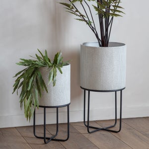 Cedar & Sage Set Of 2 Ribbed Matford Iron Plant Pots