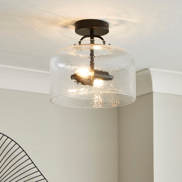 Henri Industrial 2 Light Mottled Glass Semi Flush Ceiling Light