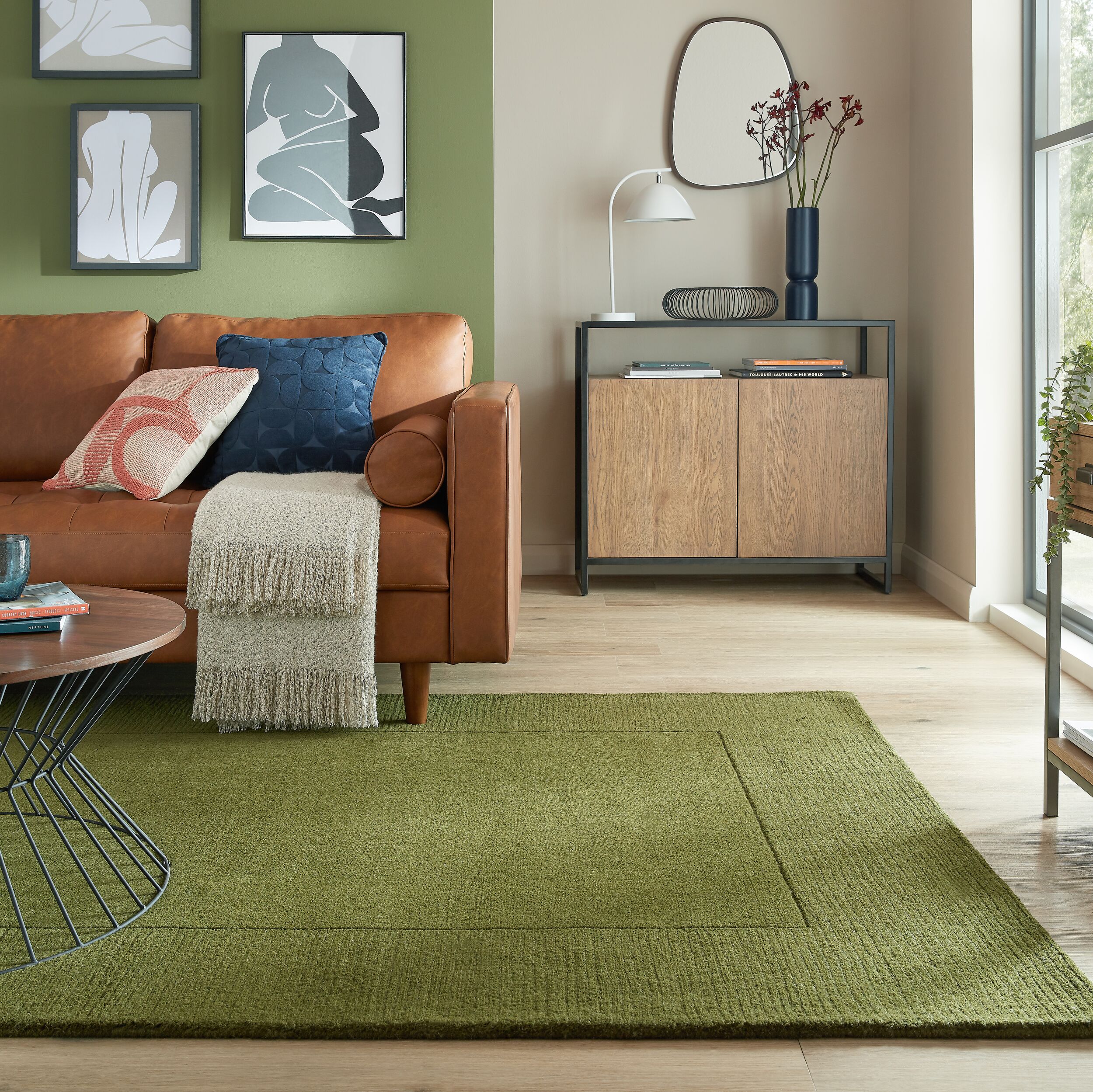 Boston Wool Border Rug Olive