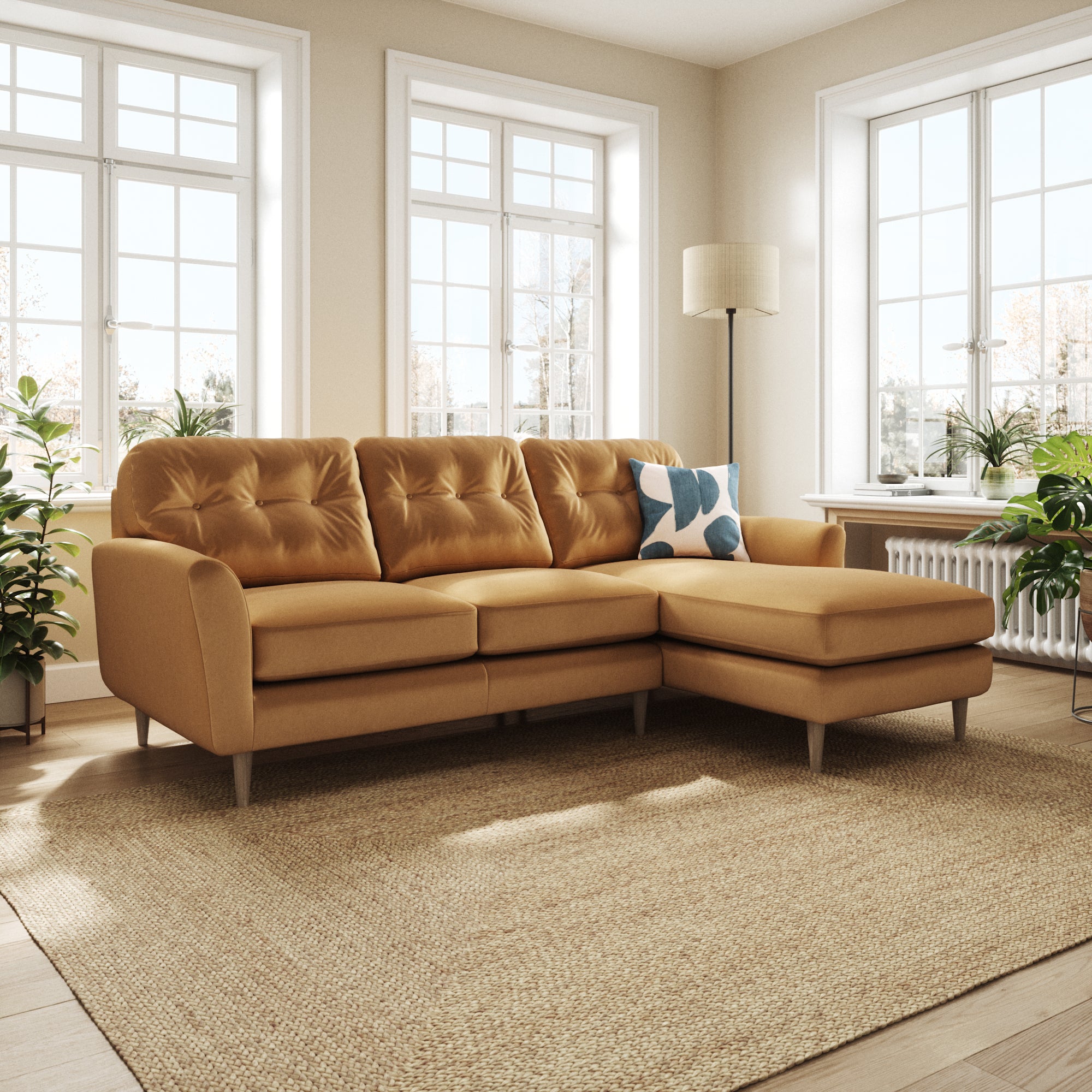 Sven Opulent Velvet Large Corner Chaise Sofa Caramel