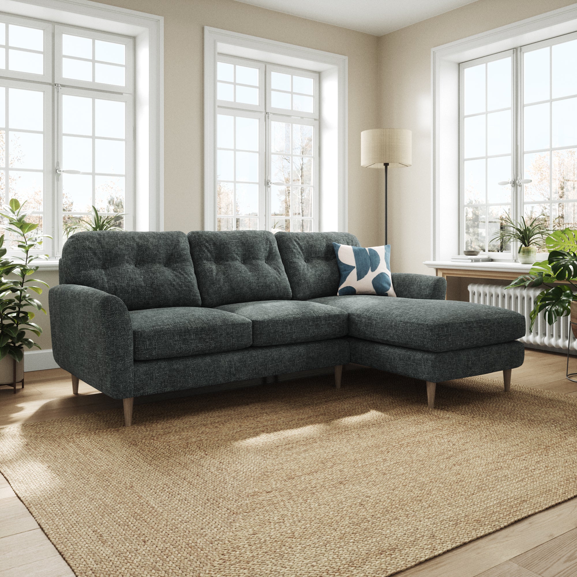 Sven Chunky Chenille Large Corner Chaise Sofa Navy