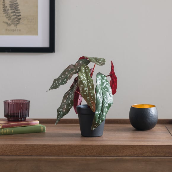 Artificial Begonia Plant In Black Plant Pot