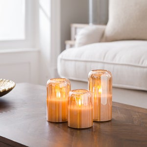 Set Of 3 Amber Glass Domed Led Candles