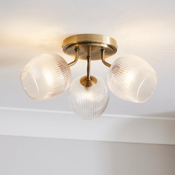 Cassia Ribbed 3 Light Semi Flush Ceiling Light