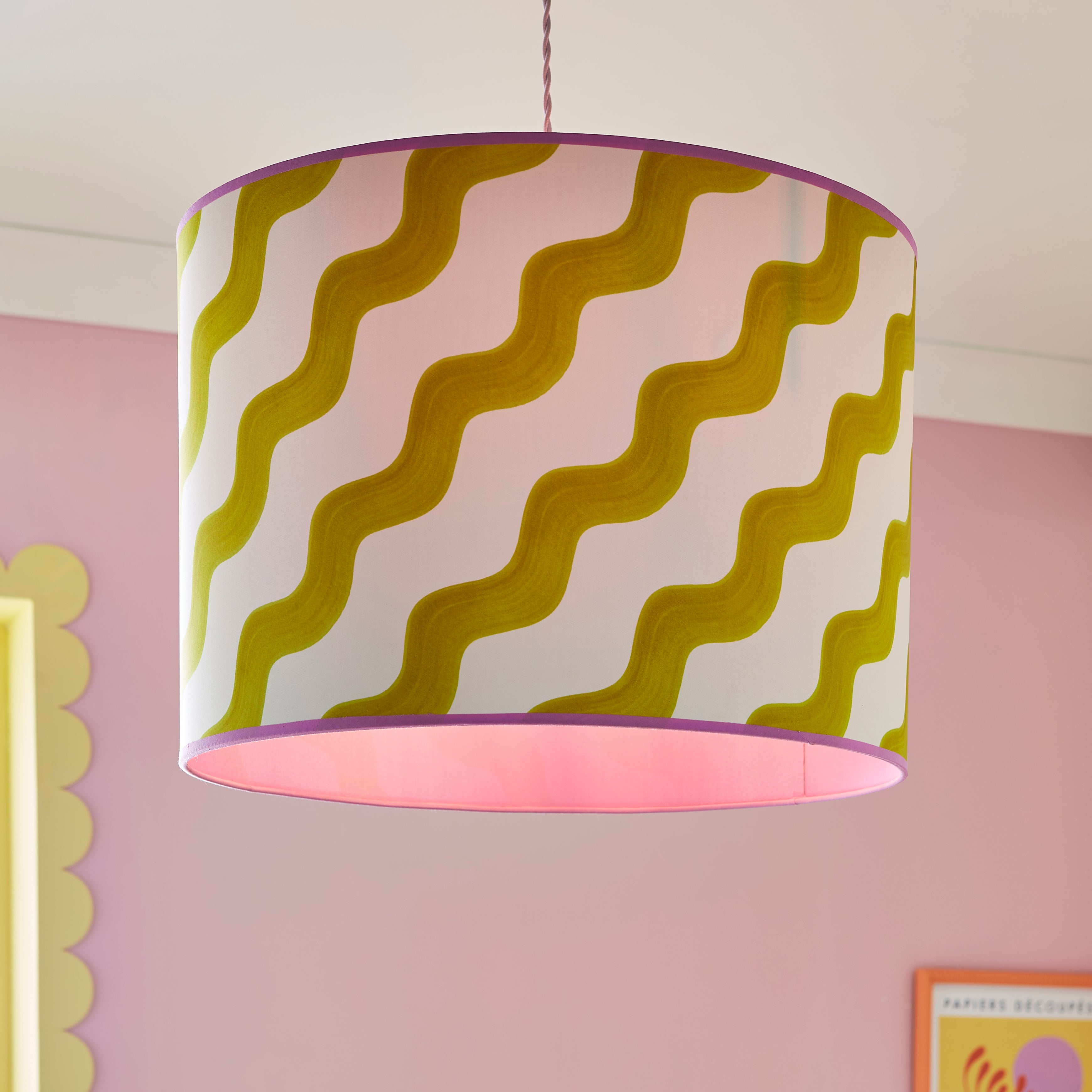 Sophie Robinson Made to Order Hazy Wave Chartreuse Lamp Shade Multicoloured undefined