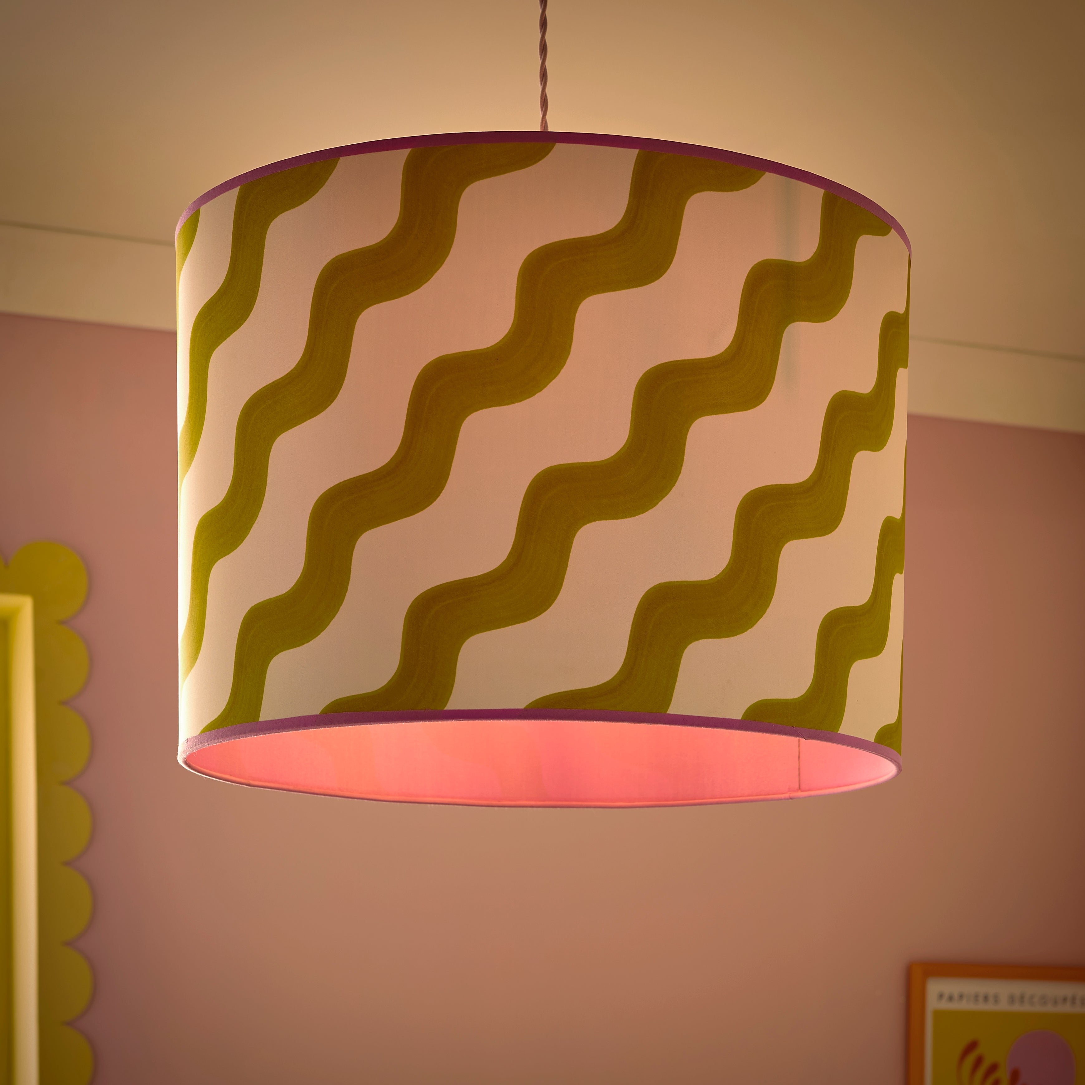 Sophie Robinson Made to Order Hazy Wave Chartreuse Lamp Shade Multicoloured undefined