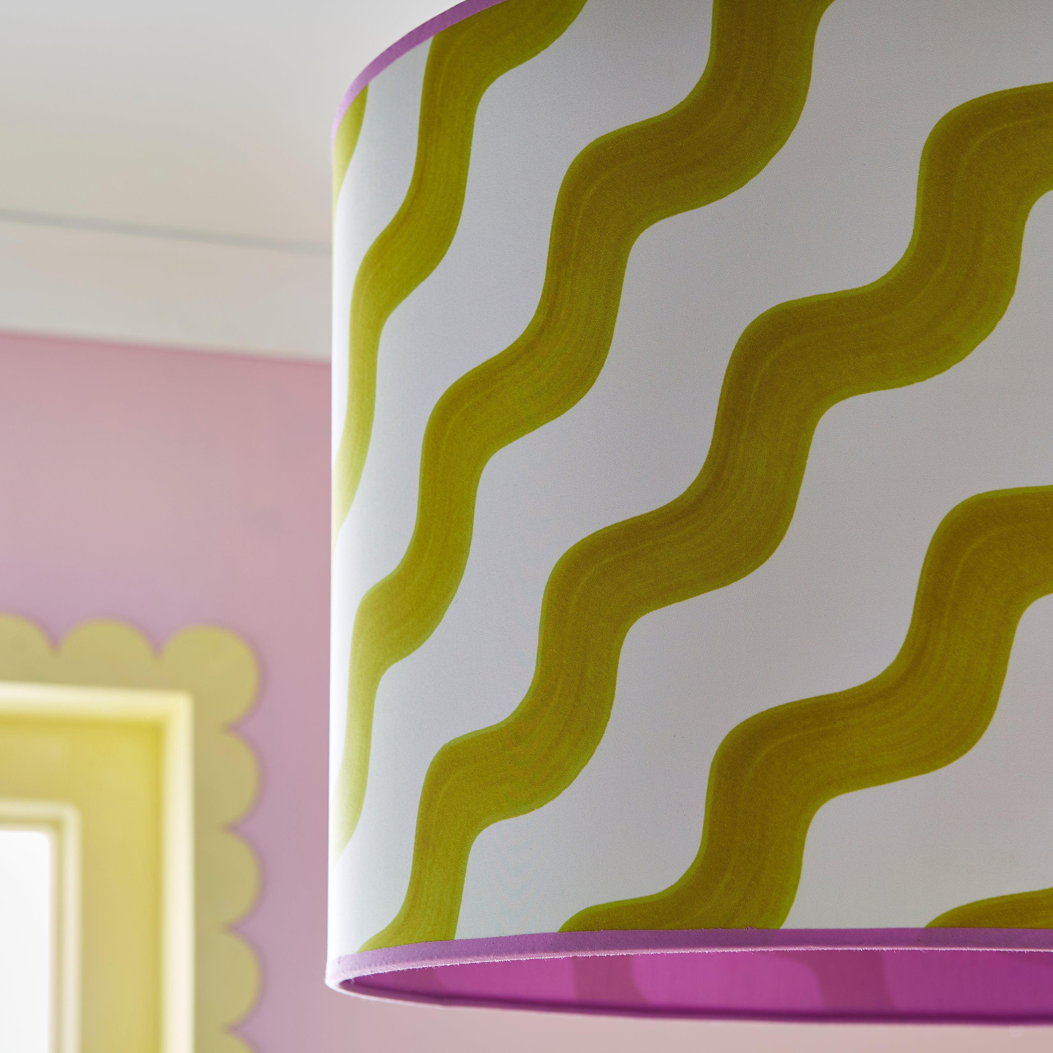 Sophie Robinson Made to Order Hazy Wave Chartreuse Lamp Shade Multicoloured undefined