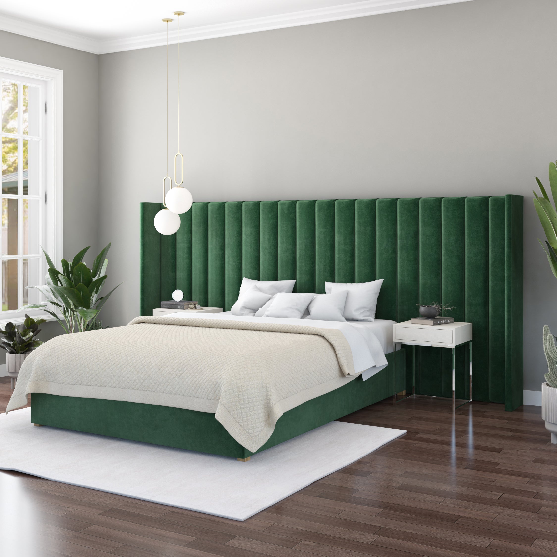 Grandeur Plush Velvet Headboard Forest Green Velvet