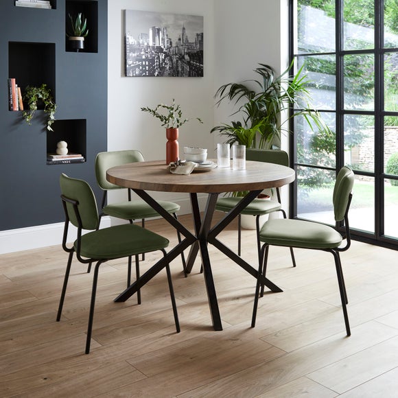 Ezra Round 4 Seater Dining Table Rustic Wood Effect