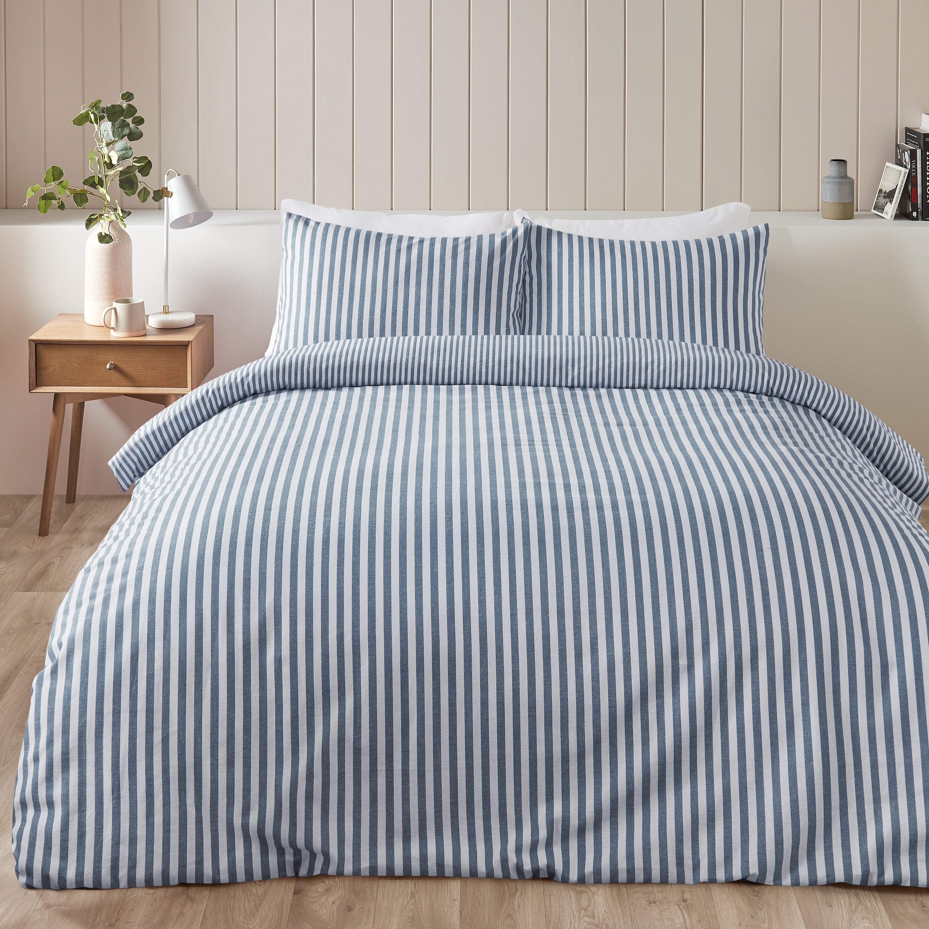 Catherine Lansfield Blue Stripe 100 Duvet Cover And Pillowcase Set Blue