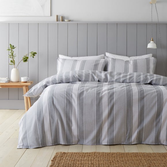 Bianca Ticking Stripe Brushed Cotton Duvet Cover And Pillowcase Set