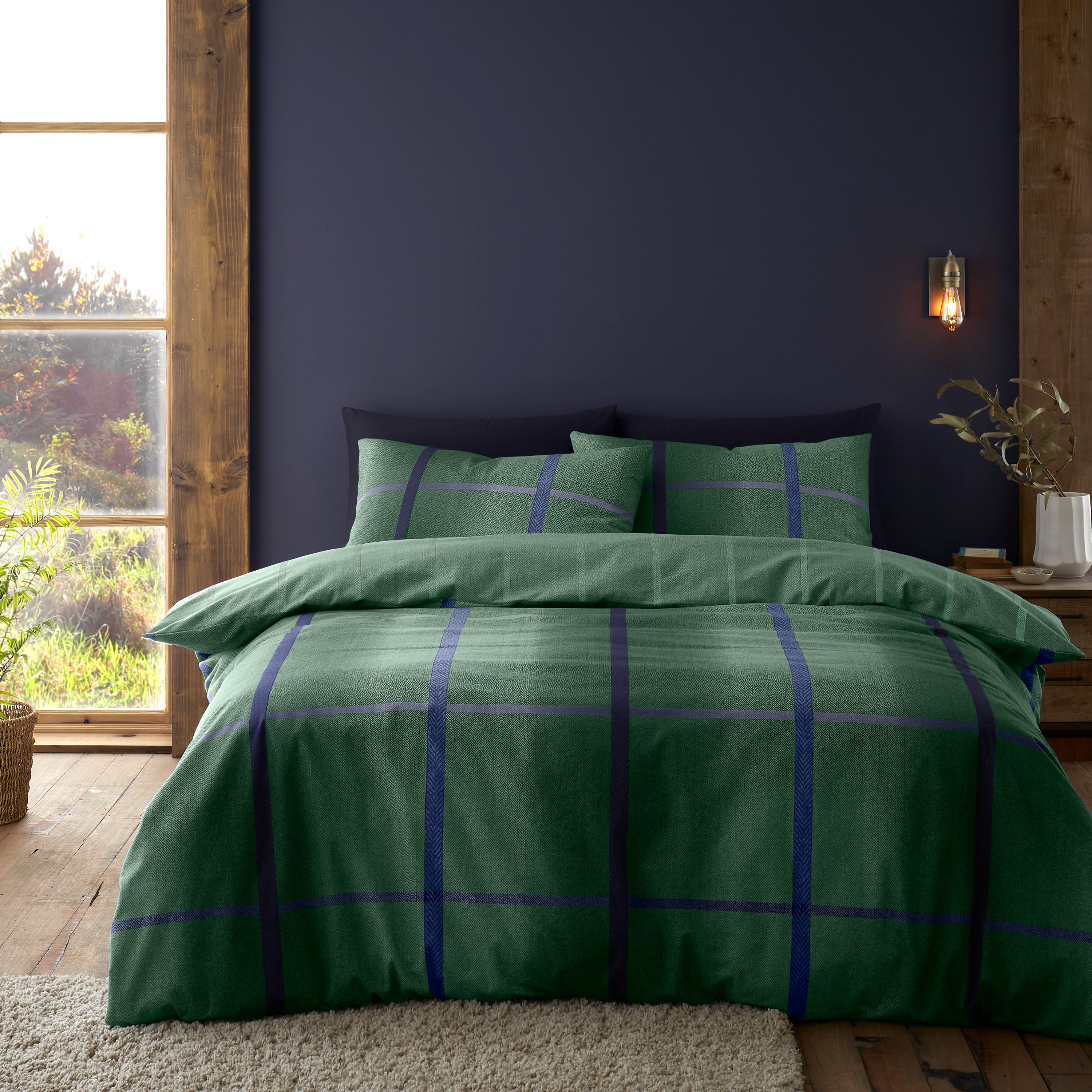 Catherine Lansfield Melrose Tweed 100 Duvet Cover And Pillowcase Set Green