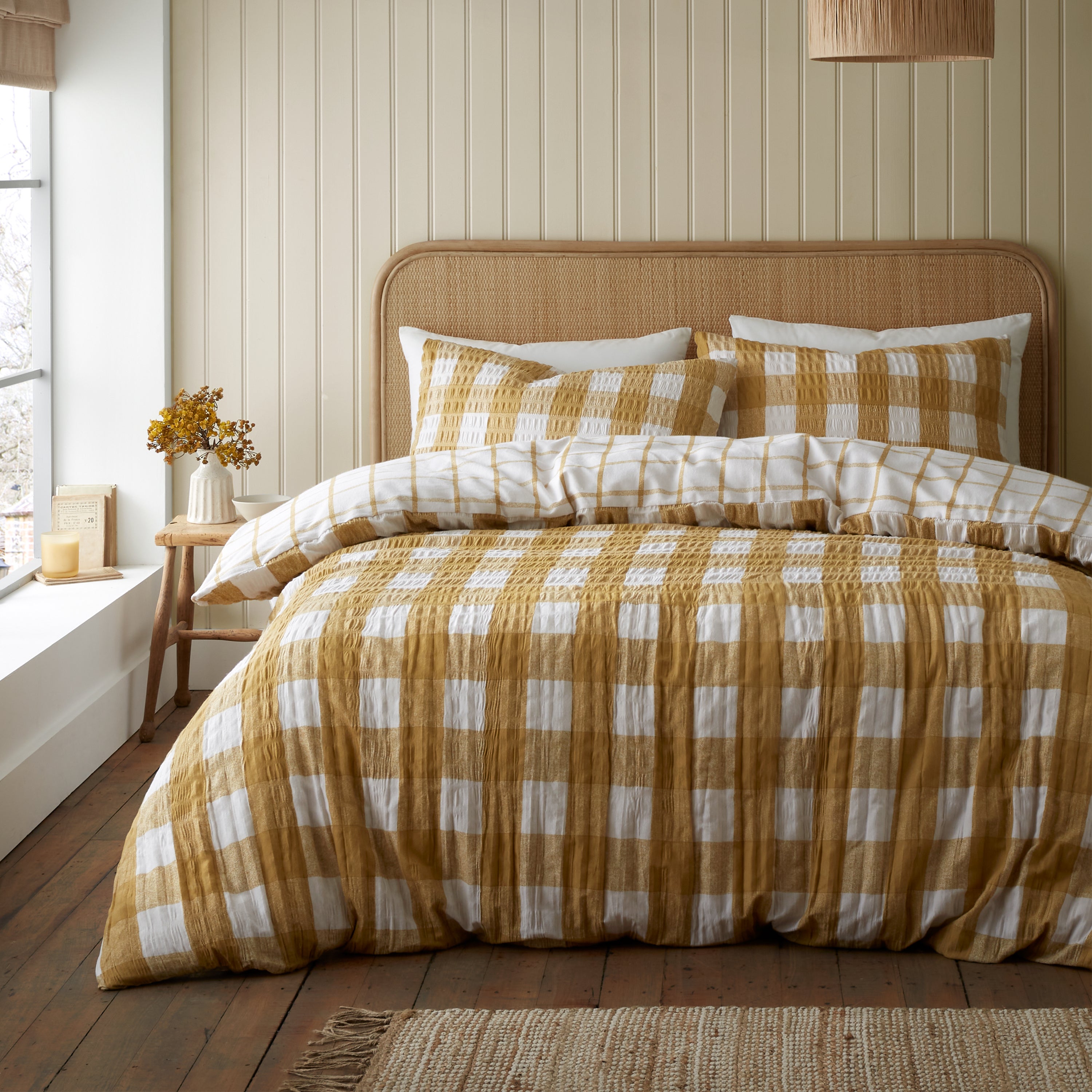 Photos - Bed Linen Catherine Lansfield Caramel Gingham Seersucker Duvet Cover and Pillowcase 