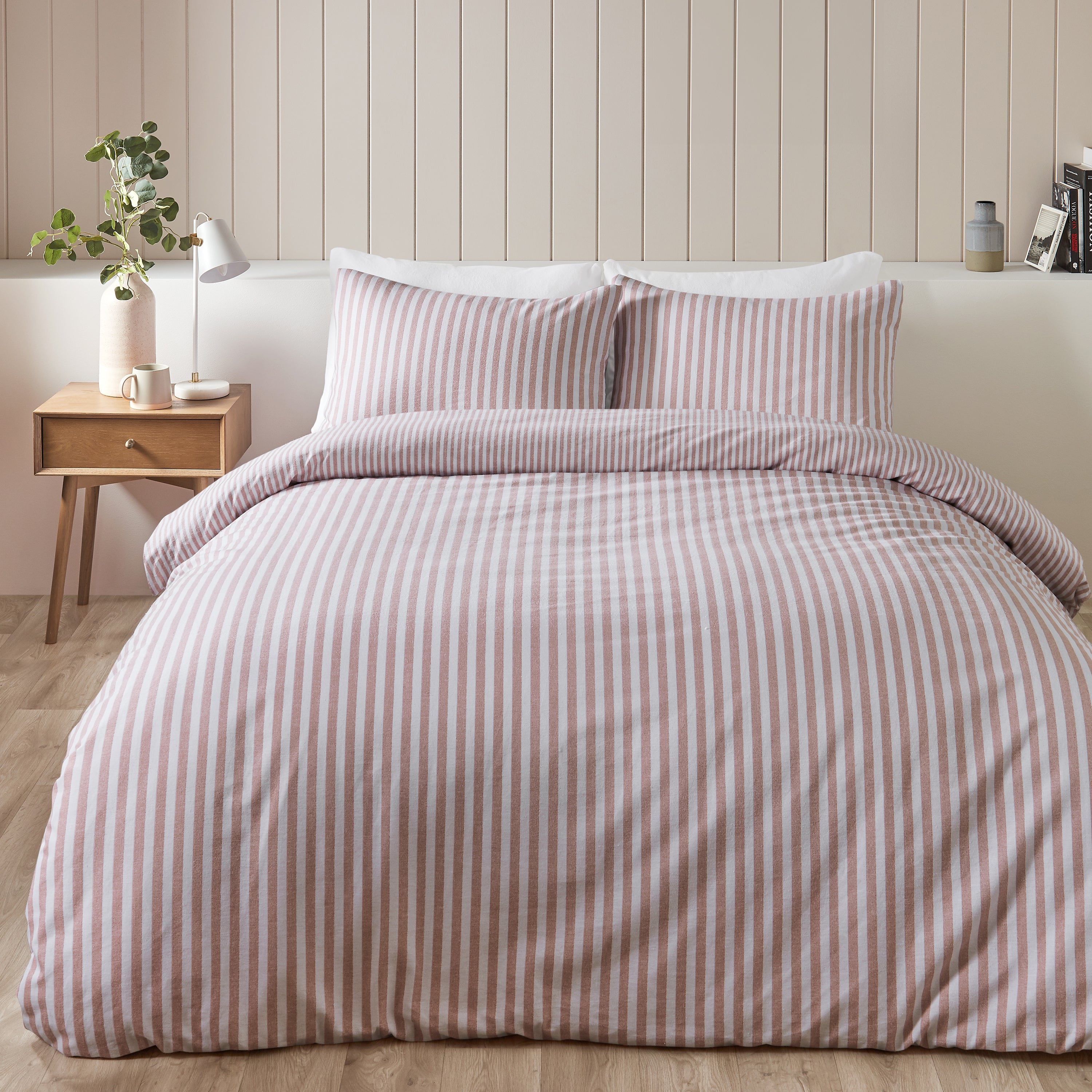 Catherine Lansfield Blush Stripe 100 Duvet Cover And Pillowcase Set Blush