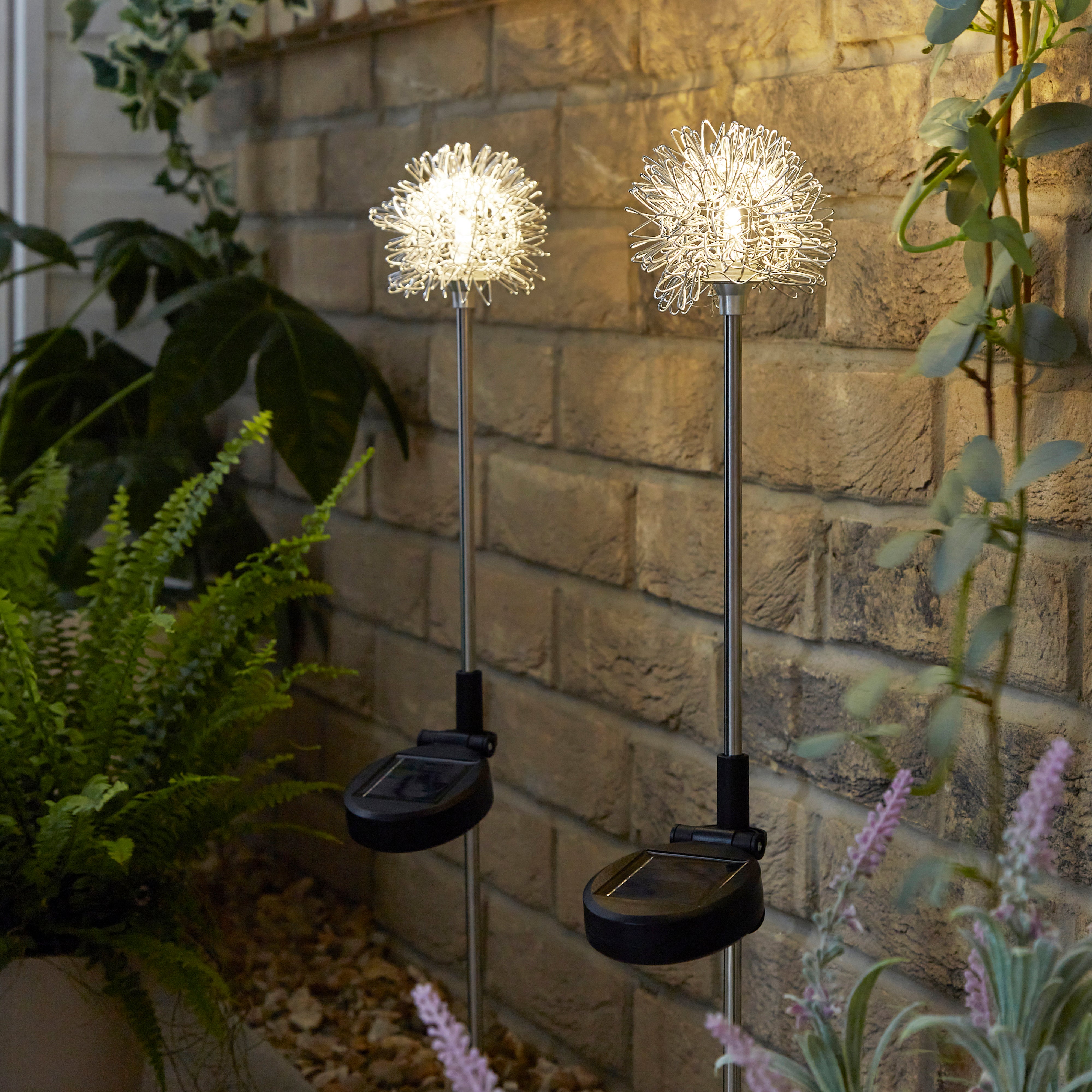 Set of 2 Solar Metal Flower Stake Lights