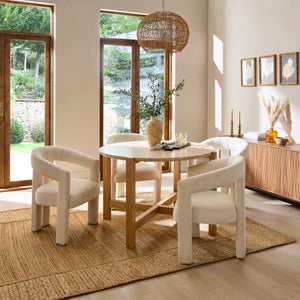 Halton 4 Seater Round Dining Table- Travertine Stone & Oak