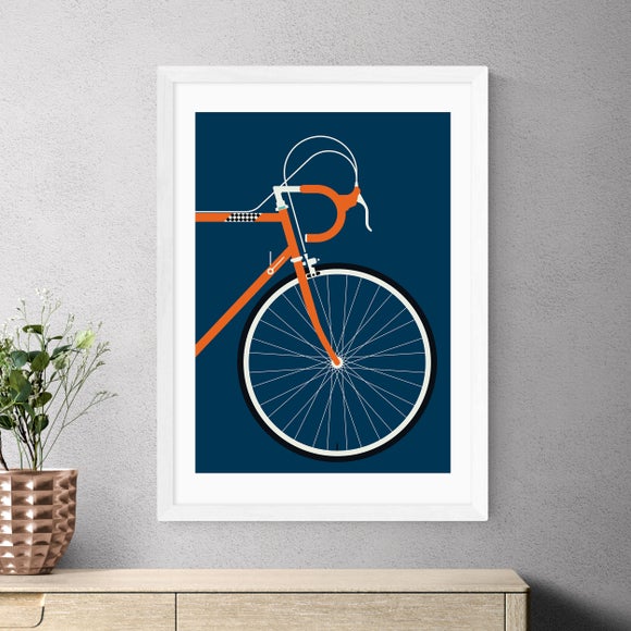 East End Prints Orange Coloured Race Bike Print by Bo Lundberg