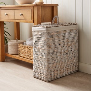 White Wash Wicker Slimline Laundry Basket