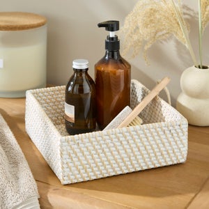 The Edited Life Rattan White Wash Square Tray