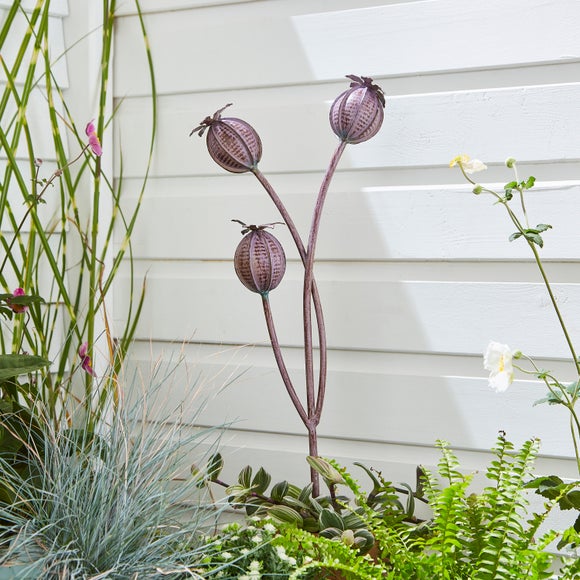 Click to view product details and reviews for Garden Purple Iron Poppy Head Stake.