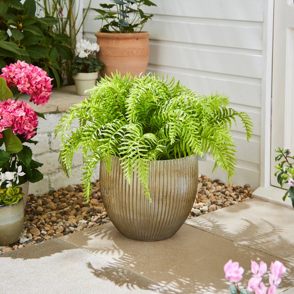 Artificial Fern In Ribbed Plant Pot