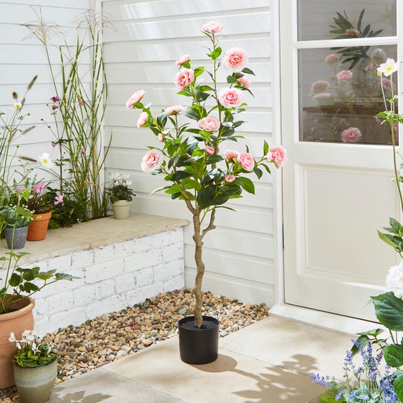 Click to view product details and reviews for Artificial Rose Tree In Black Plant Pot.