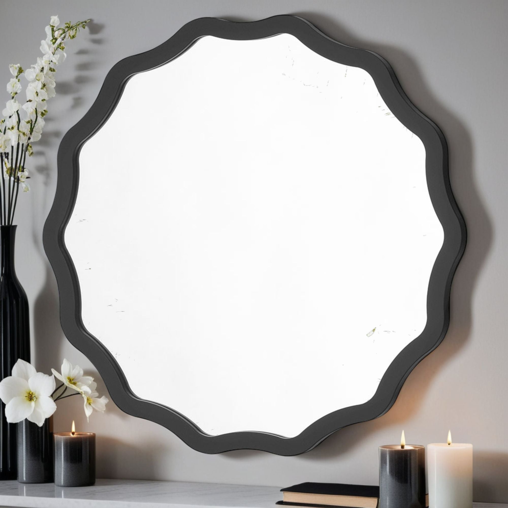 Photos - Wall Mirror Yearn Wavy Round  Black