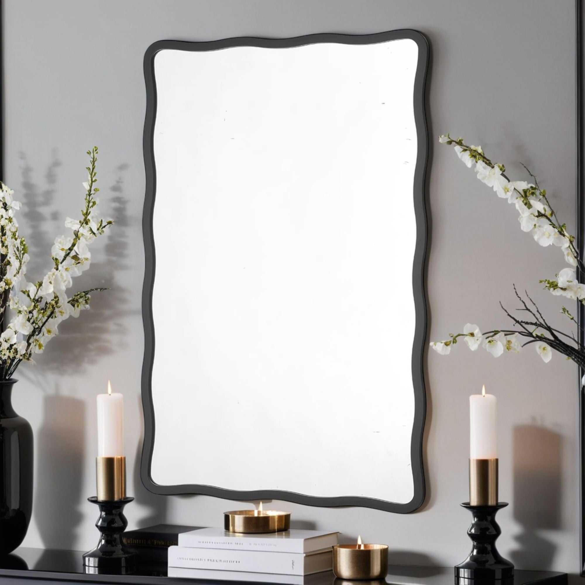 Photos - Wall Mirror Yearn Wavy Rectangle  Black