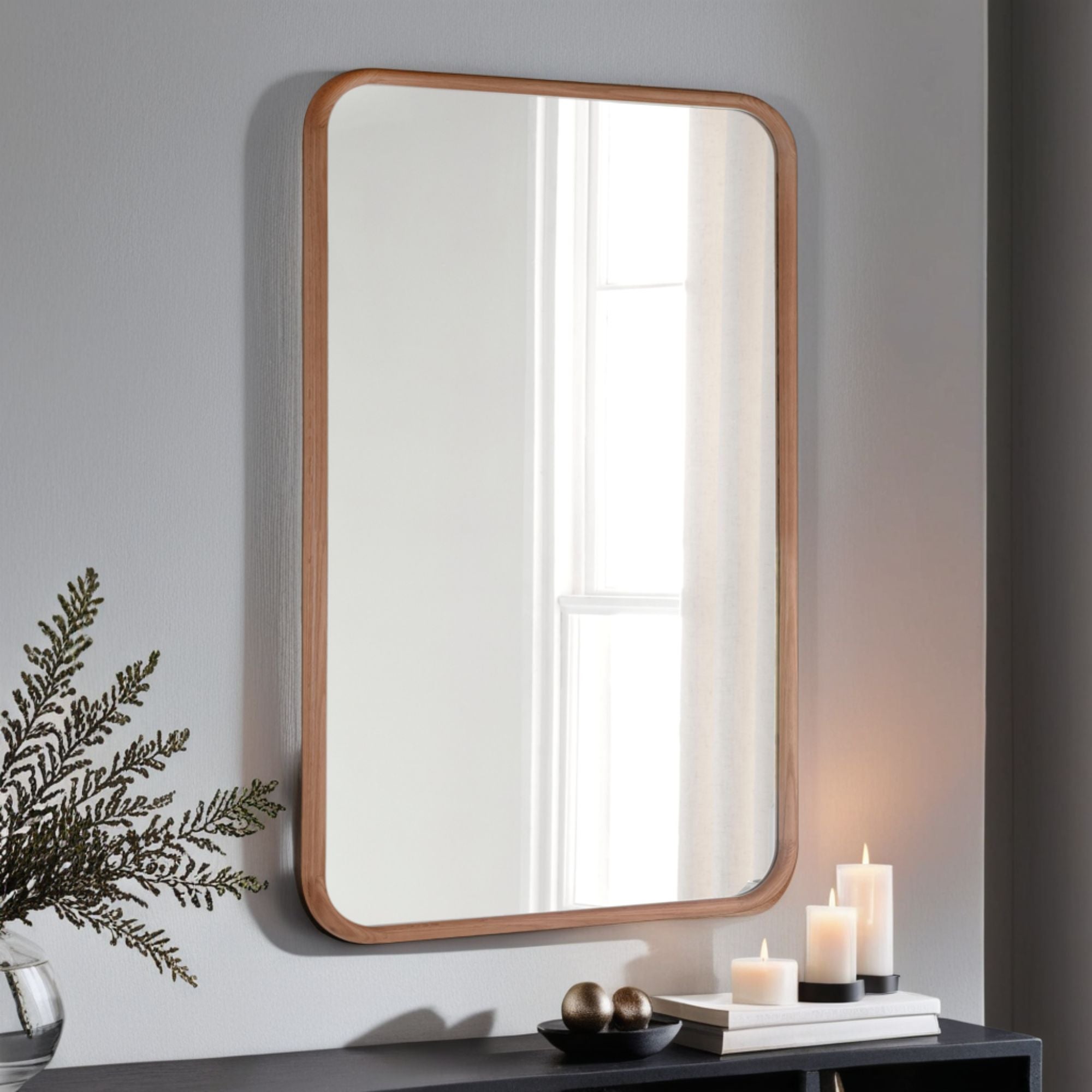 Photos - Wall Mirror SOLID Yearn Curved  Oak  Natural 