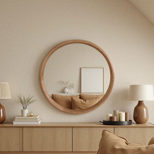Yearn Solid Oak Round Wall Mirror