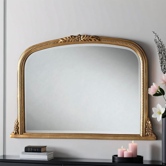 Yearn Beaded Arched Bevelled Overmantel Wall Mirror