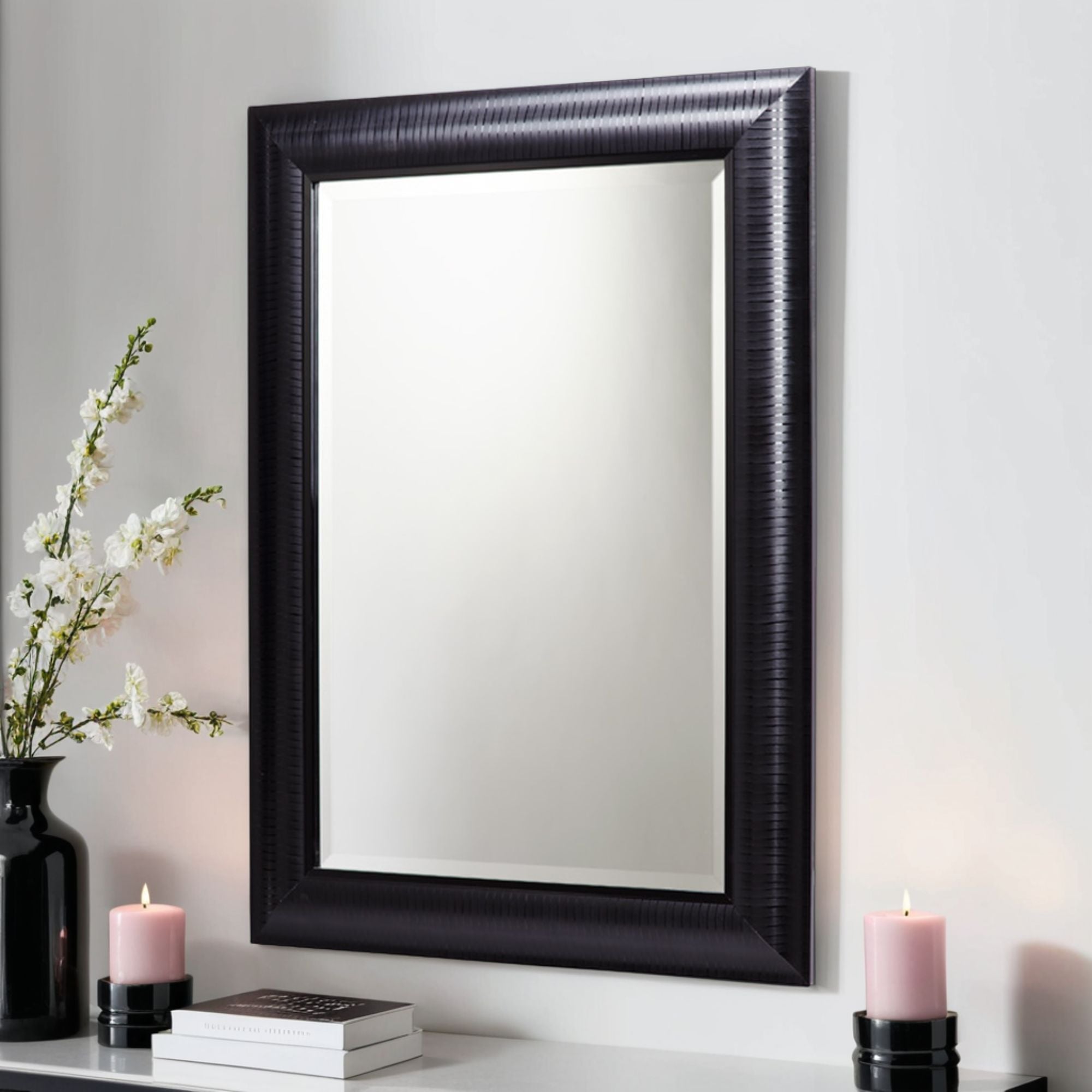 Yearn Textured Rectangle Wall Mirror Black