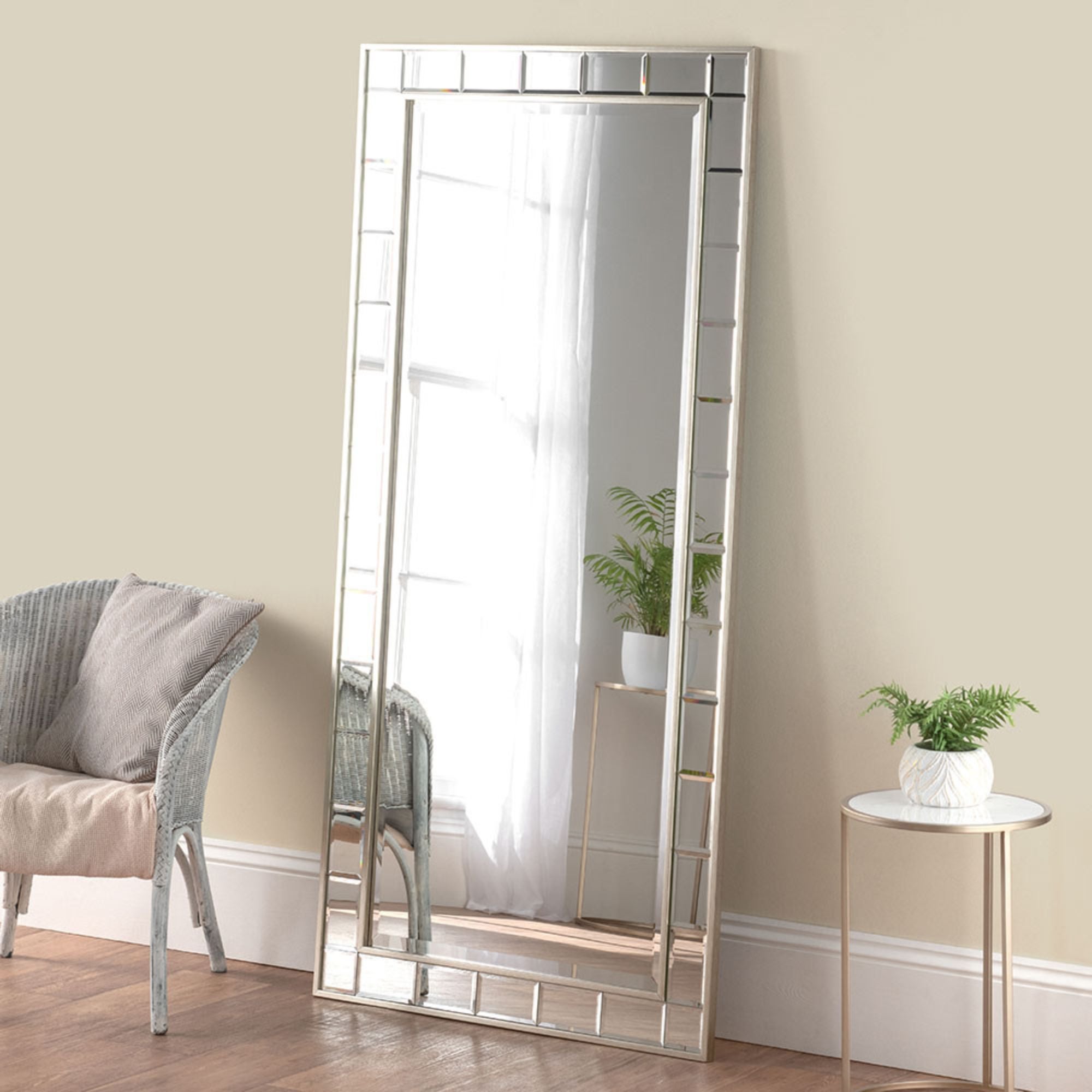 Yearn Tiled Full Length Leaner Mirror Silver