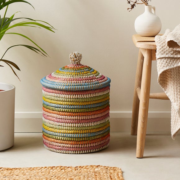 View Rainbow Seagrass Storage Basket With Lid View Rainbow Seagrass Storage Basket With Lid