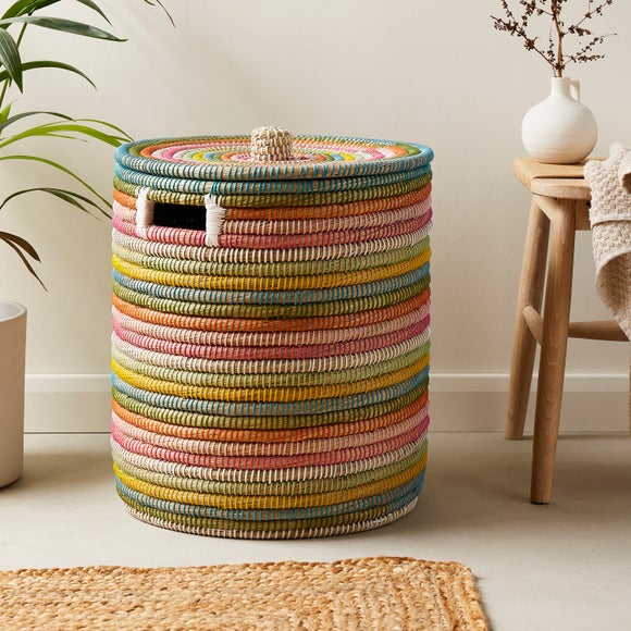 View Rainbow Seagrass Laundry Basket With Lid View Rainbow Seagrass Laundry Basket With Lid