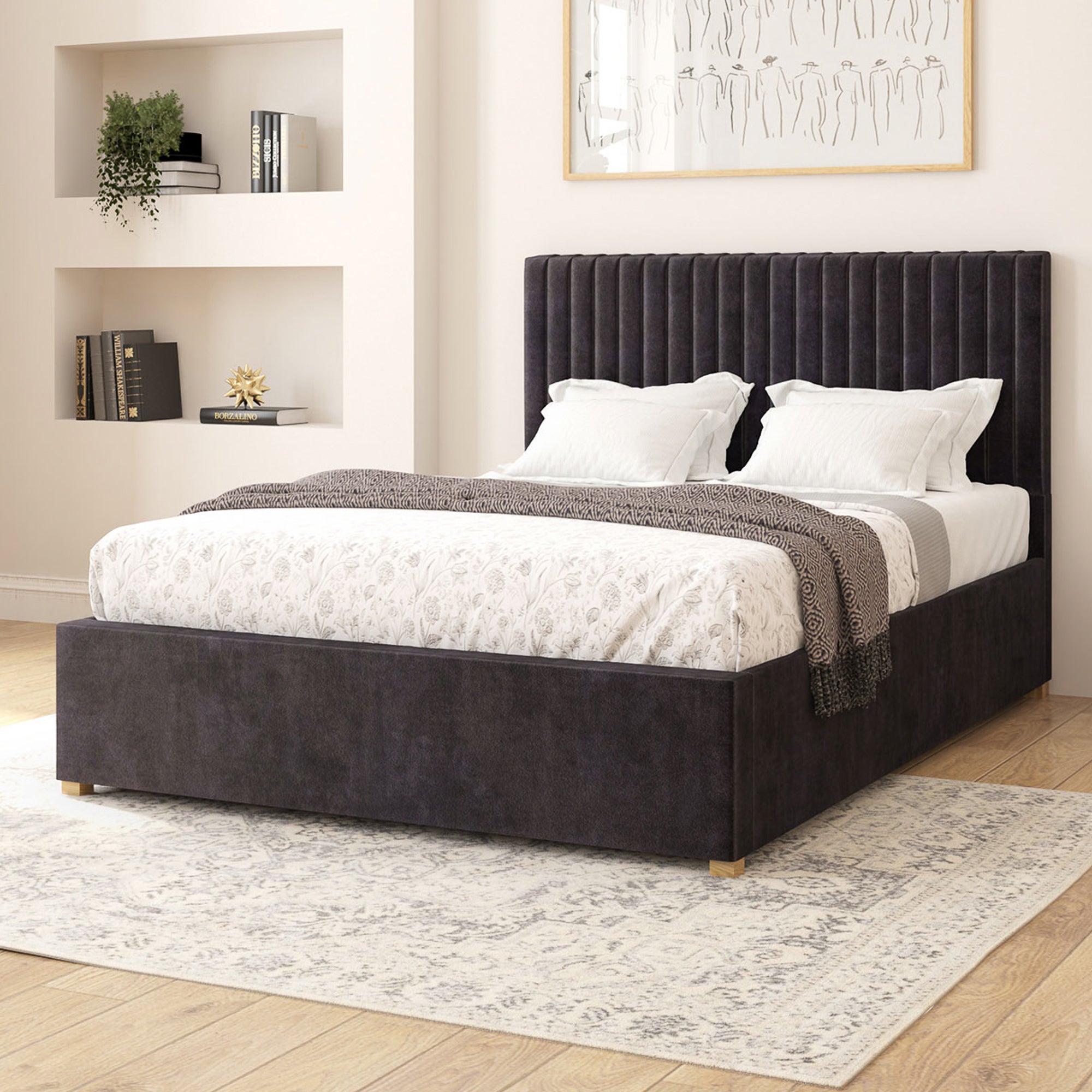 Grant Plush Velvet Adjustable Bed Ebony Velvet