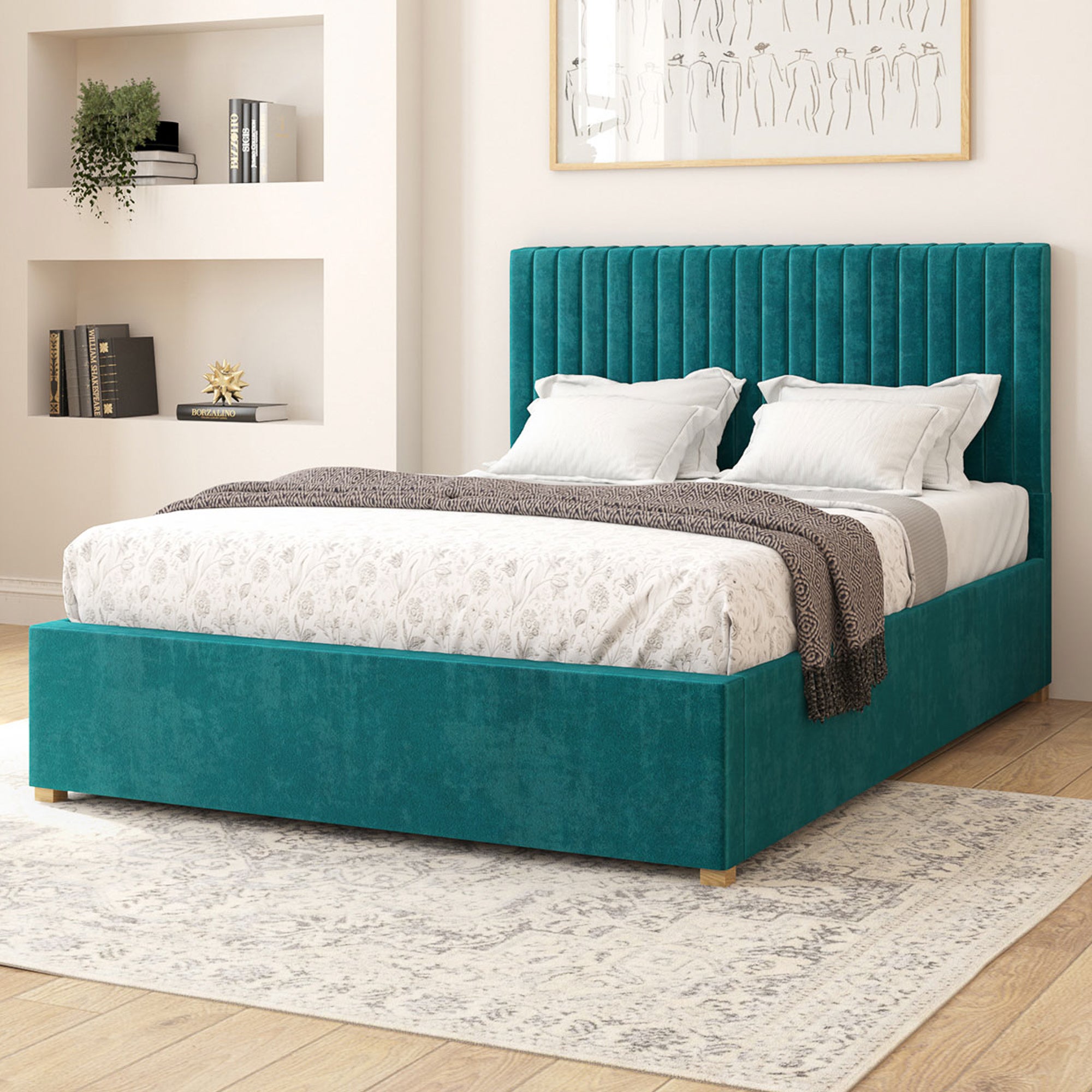 Grant Plush Velvet Adjustable Bed Emerald Velvet