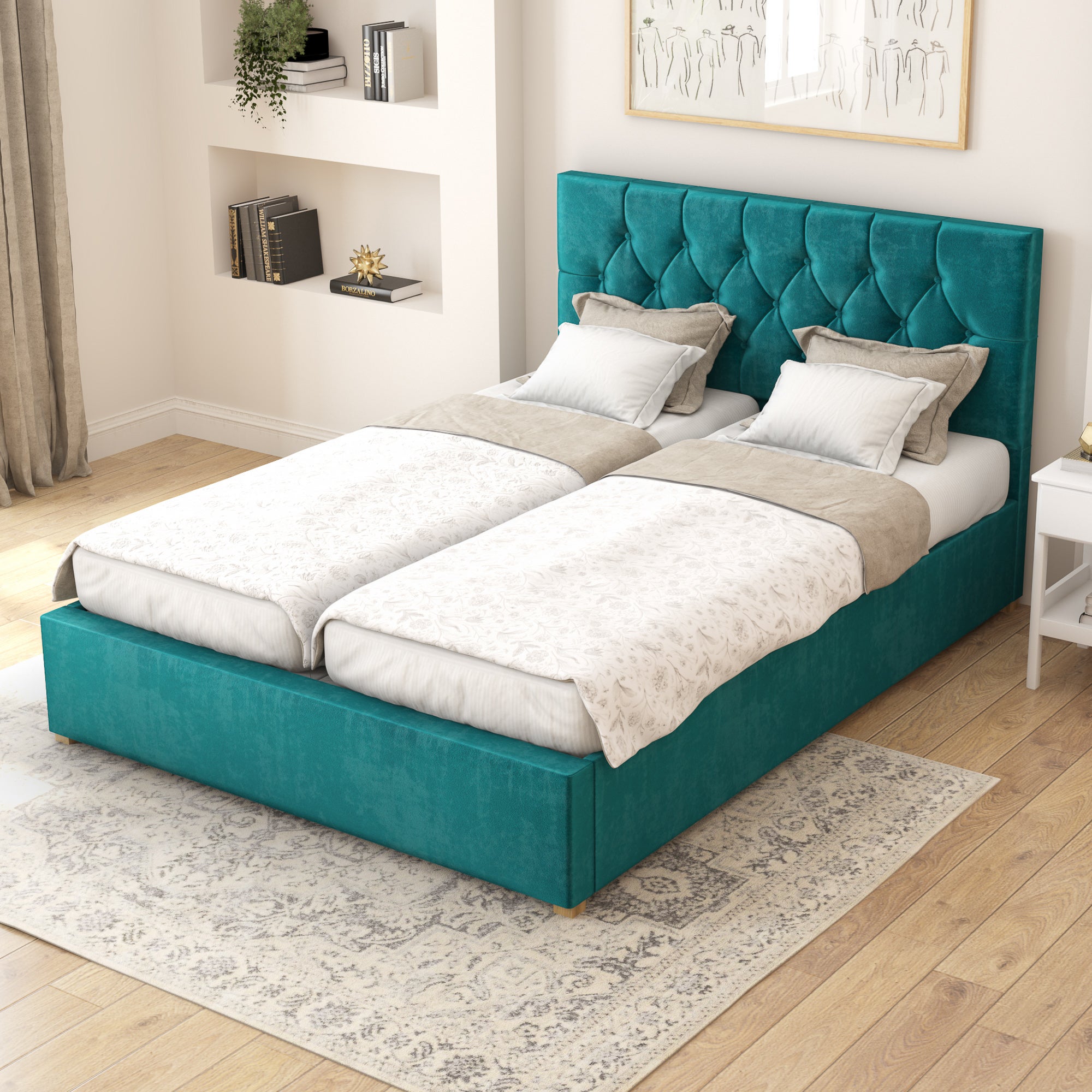 Olivier Plush Velvet Adjustable Bed Emerald Velvet