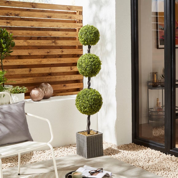 Artificial Boxwood Ball Tree In Woven Plant Pot